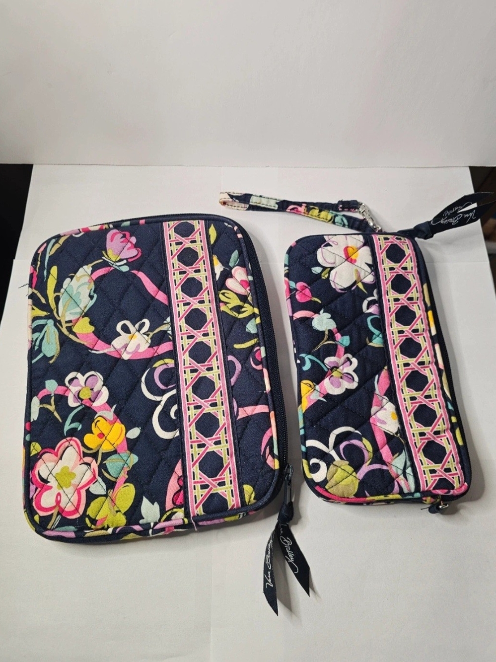 Vera Bradley Navy Floral Quilted Wristlet and Case Set